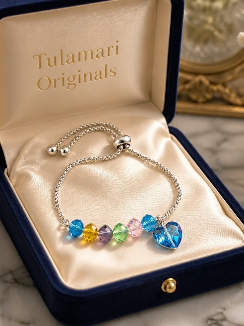 Silver Bracelet with Multicolor Crystal Hearts